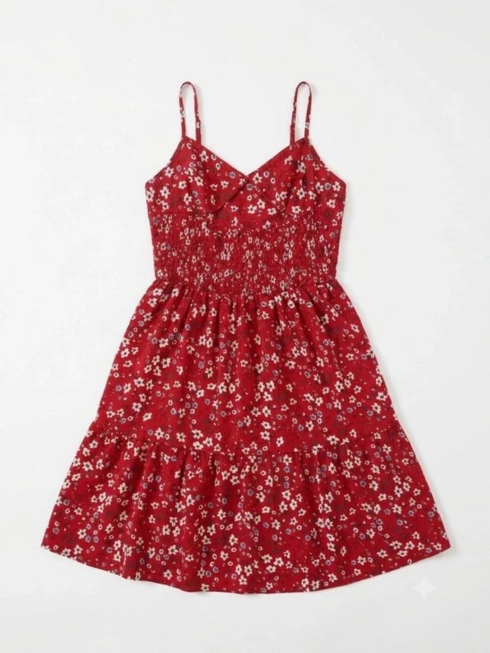Temu Red Floral Midi Sundress with Adjustable Straps